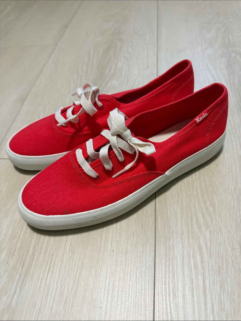 Keds Red Canvas Low-Top Sneakers with White Laces